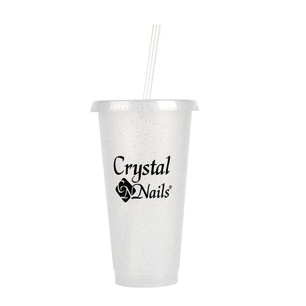 Plastic glass with black logo